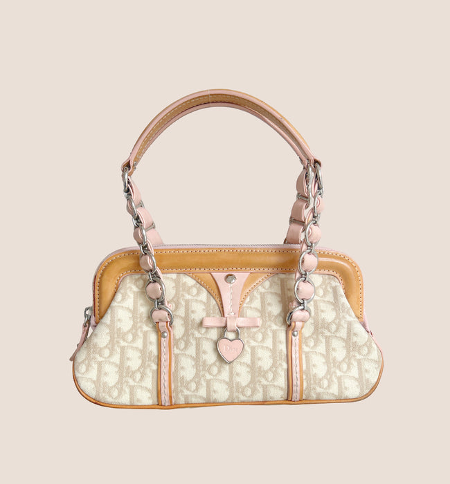 CHRISTIAN DIOR PINK & BEIGE ROMANTIQUE MINI FRAME BAG