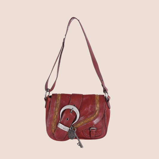 CHRISTIAN DIOR 2006 RED LEATHER MINI GAUCHO BAG