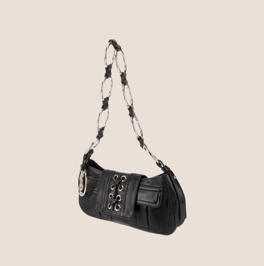 YVES SAINT LAURENT BLACK LEATHER CORSET SHOULDER BAG