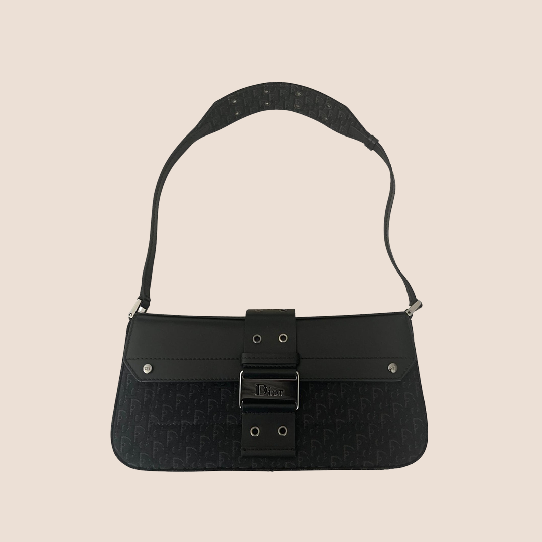 CHRISTIAN DIOR BLACK OBLIQUE CANVAS STREET CHIC SHOULDER BAG – RDB
