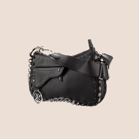 CHRISTIAN DIOR 2005 "PEACE & LOVE' BLACK STUDDED SHOULDER BAG