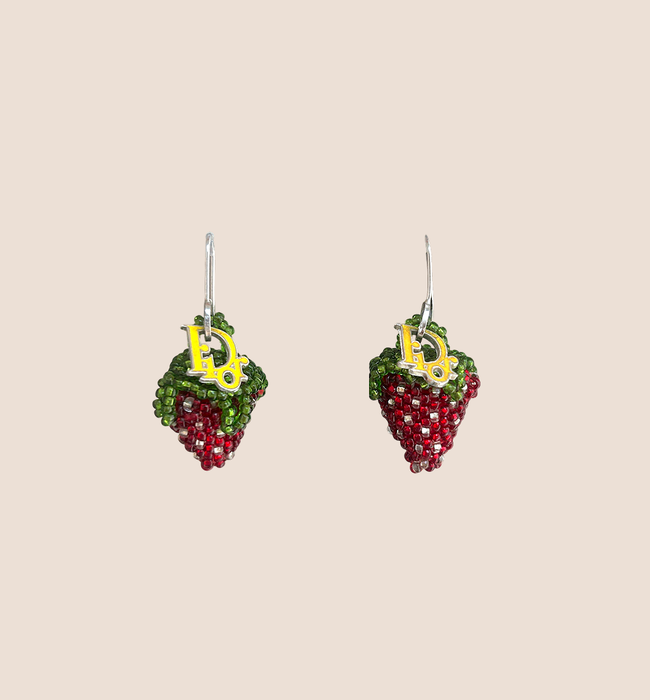 CHRISTIAN DIOR SPRING 2005 STRAWBERRY LOGO EARRINGS