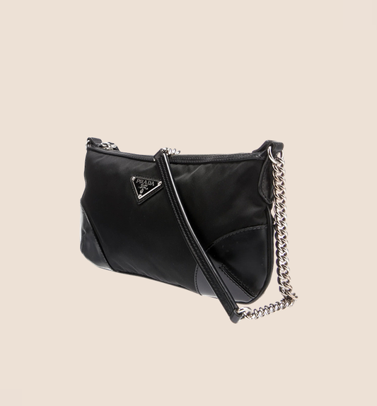 PRADA 2000 BLACK TESSUTO CHAIN POCHETTE BAG