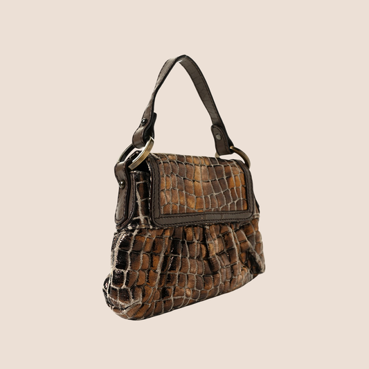 FENDI 2000 METALLIC BRONZE CROCO MINI CHEF BAG