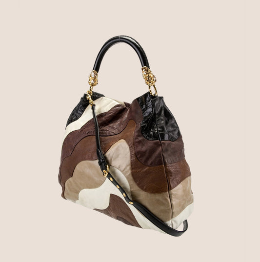 MIU MIU BROWN MULTICOLOR SWIRL LEATHER HOBO BAG