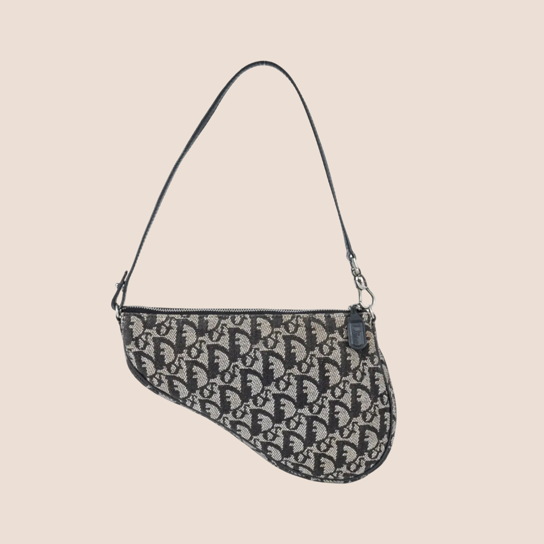 CHRISTIAN DIOR NAVY OBLIQUE CANVAS MINI SADDLE BAG