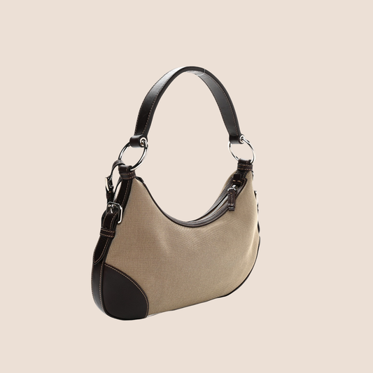 PRADA BROWN JACQUARD LOGO SHOULDER BAG