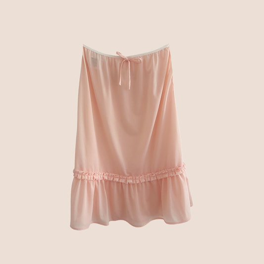 MIU MIU 2000s PETAL PINK RUFFLE HEM MIDI SKIRT