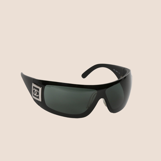 CHANEL CC LOGO BLACK WRAP SUNGLASSES