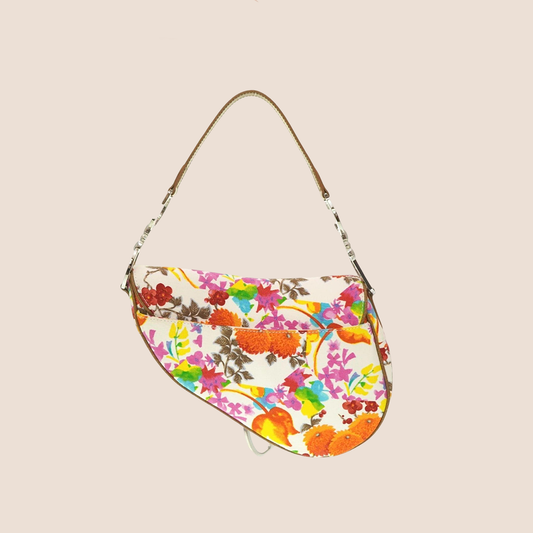 CHRISTIAN DIOR FLORAL CANVAS SADDLE BAG