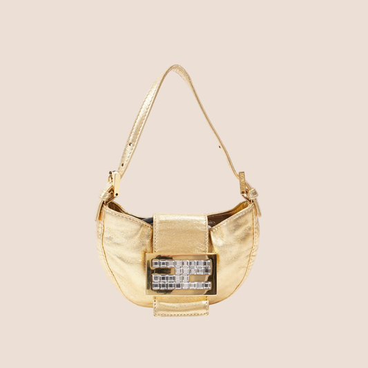 FENDI 2000 GOLD CRYSTAL FF LOGO MINI CROISSANT BAG