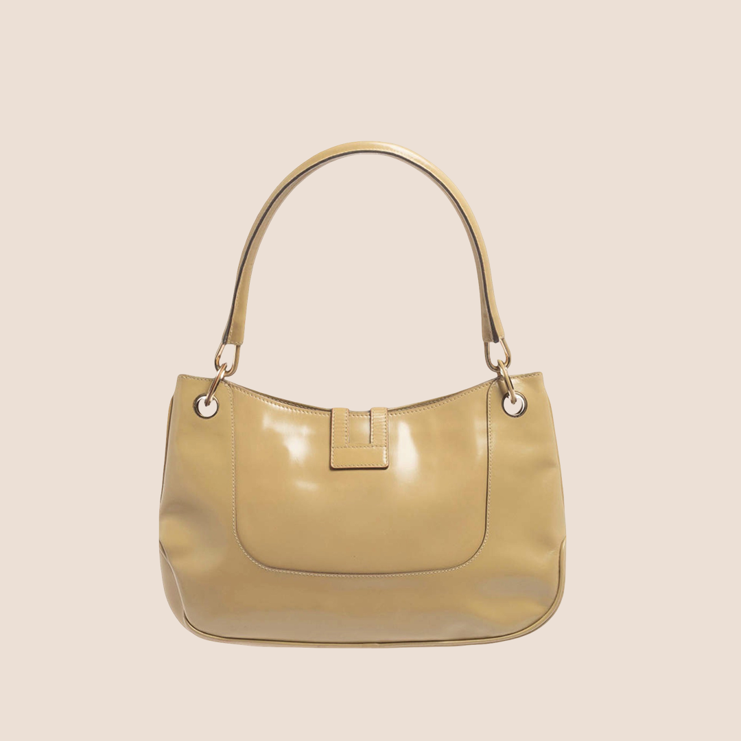 GUCCI BEIGE PATENT LEATHER LADY LOCK JACKIE HANDBAG