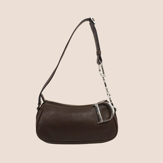 CHRISTIAN DIOR 2000 LOGO CHAIN BROWN LEATHER MINI SHOULDER BAG