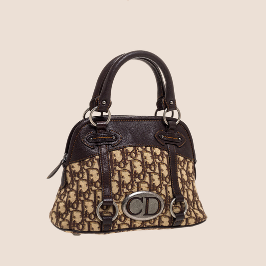 CHRISTIAN DIOR BEIGE & BROWN TROTTER CD SATCHEL