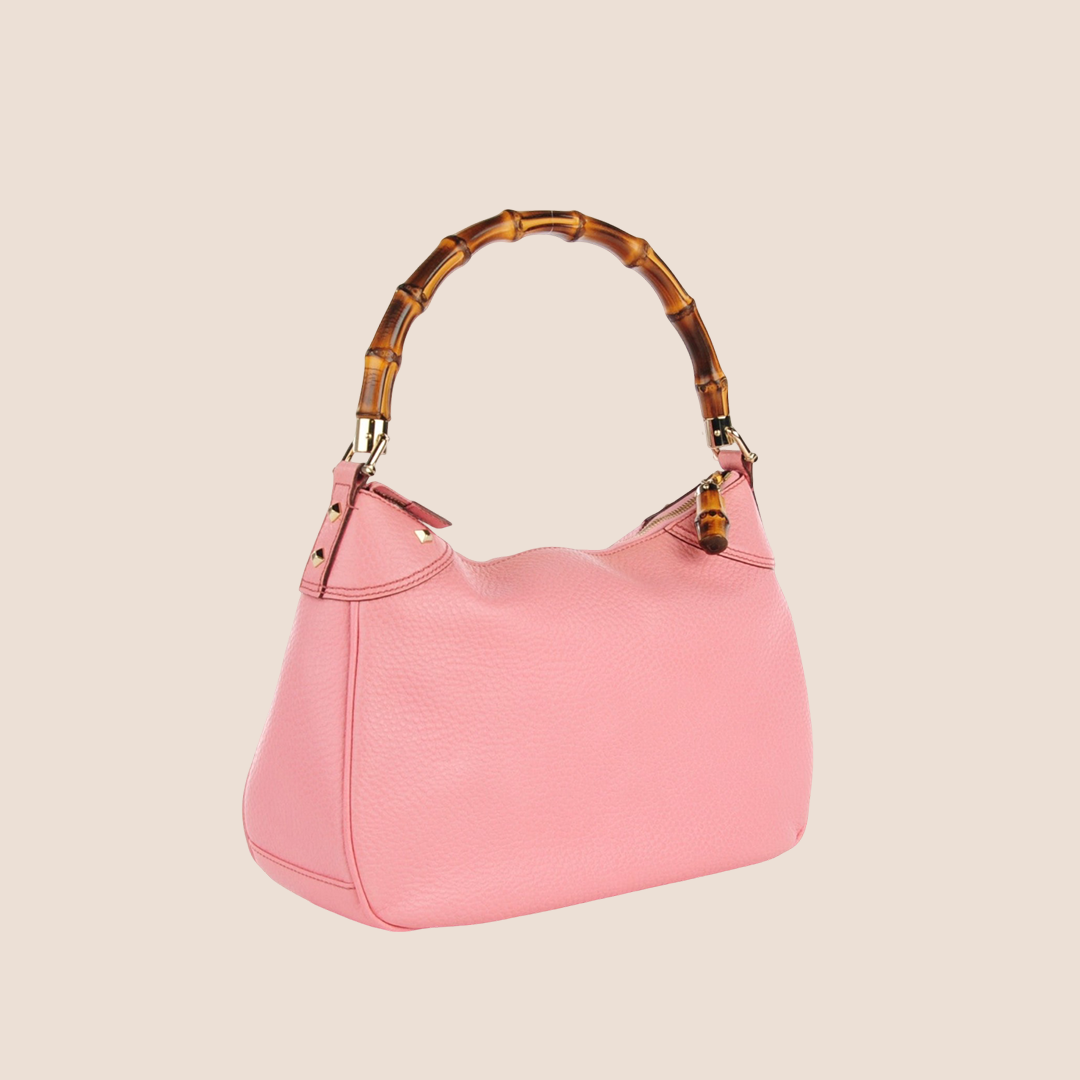 GUCCI PINK LEATHER BAMBOO TOP HANDLE BAG
