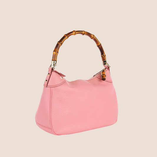 GUCCI PINK LEATHER BAMBOO TOP HANDLE BAG