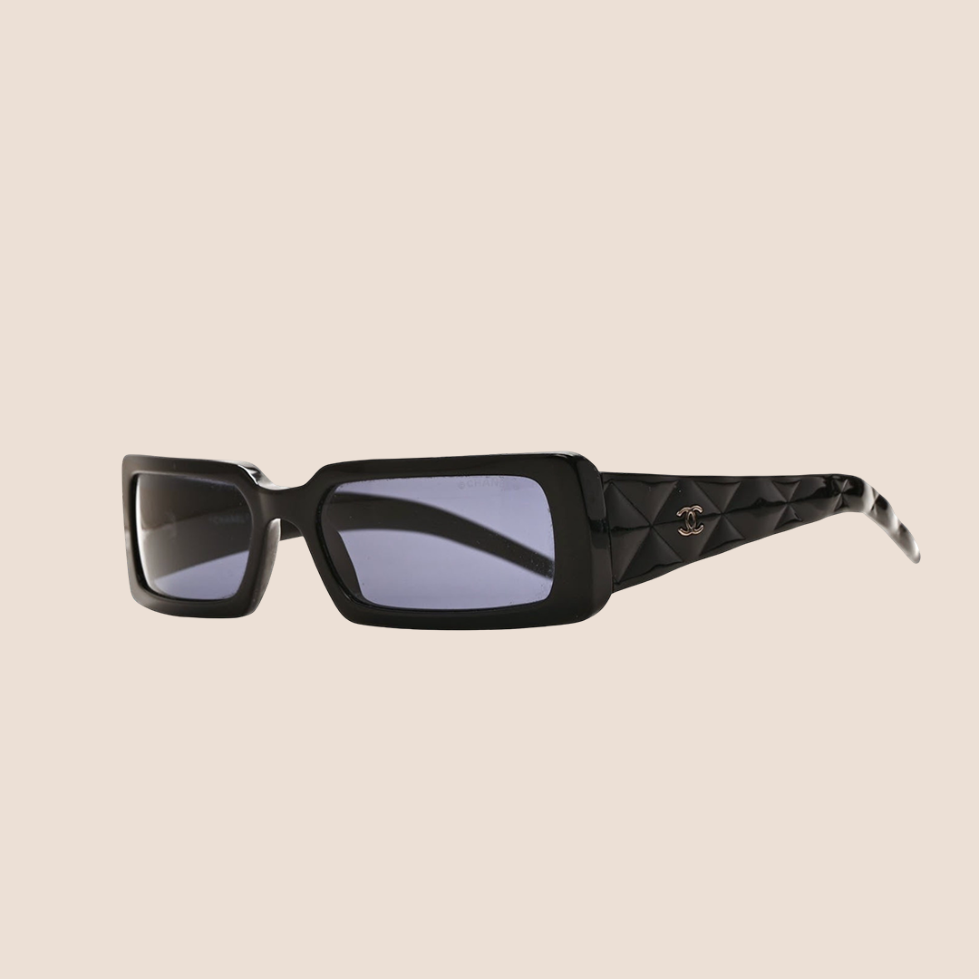 CHANEL QUILTED BLACK CRYSTAL CC LOGO SUNGLASSES
