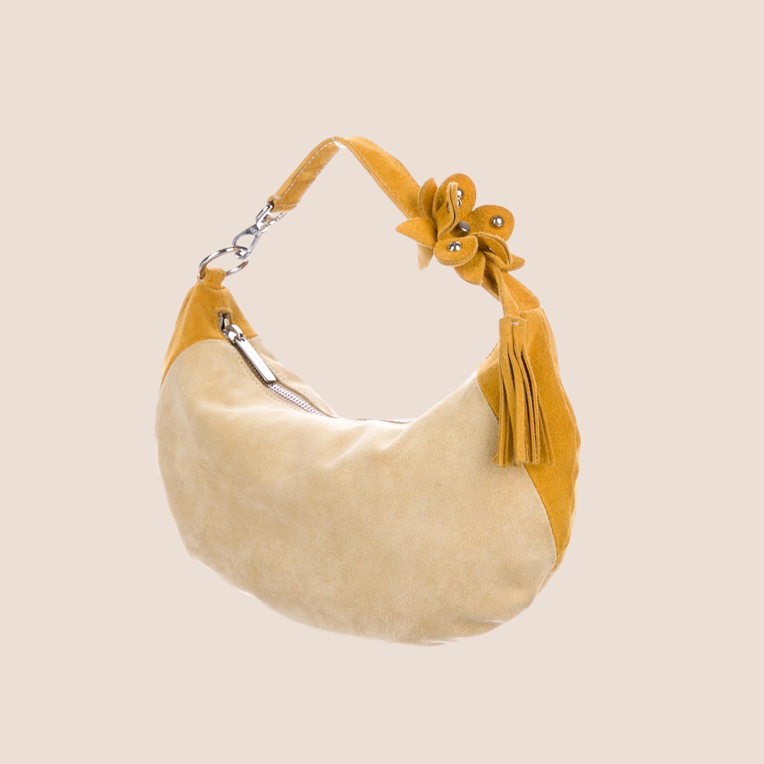 MIU MIU CREAM SUEDE HALF MOON BAG