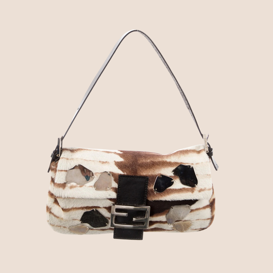 FENDI 2000 MIRROR PONY HAIR BAGUETTE BAG