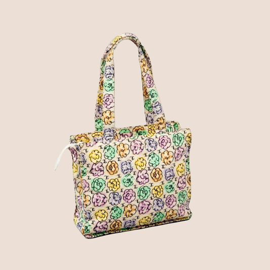 CHANEL MULTICOLOR CAMELLIA PRINT CANVAS TOTE BAG