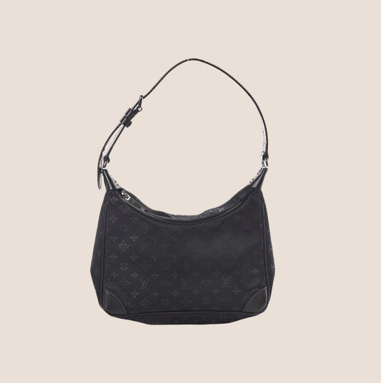 LOUIS VUITTON BLACK MONOGRAM SATIN BOULOGNE BAG