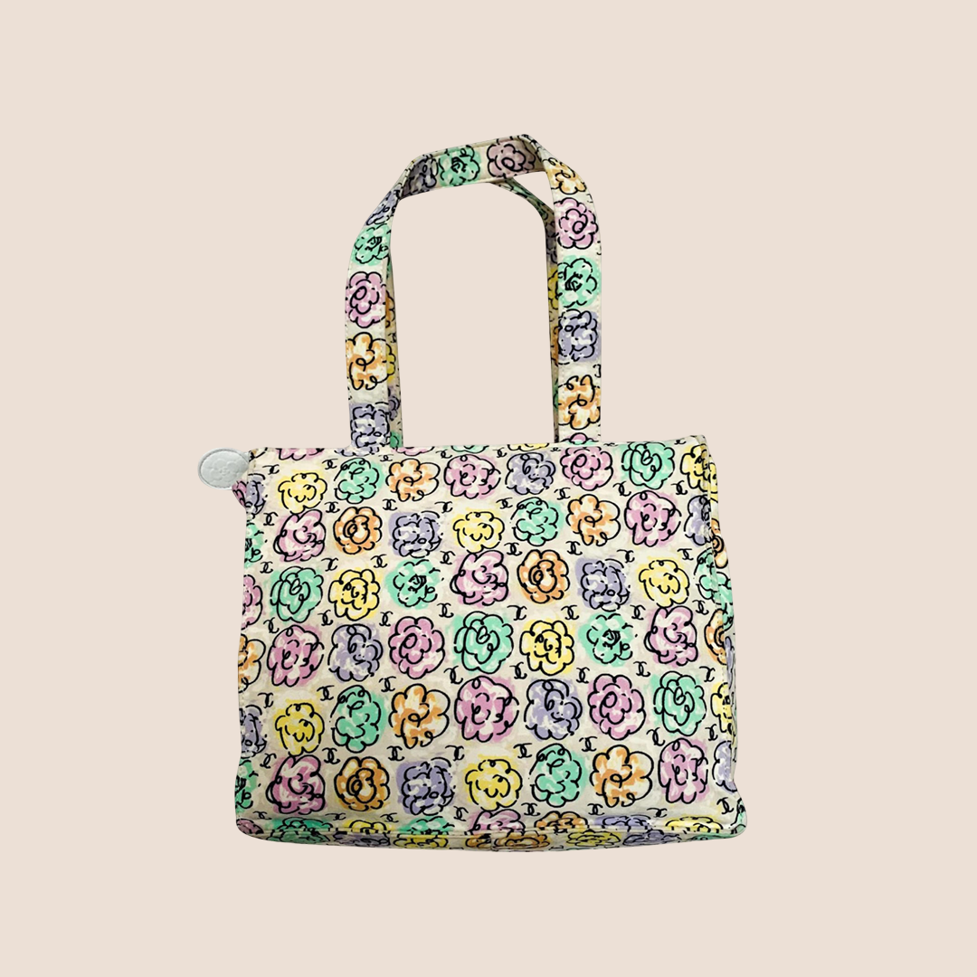 CHANEL MULTICOLOR CAMELLIA PRINT CANVAS TOTE BAG