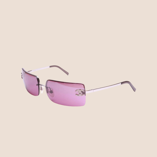 CHANEL 90s BURGUNDY RIMLESS CC CRYSTAL SUNGLASSES