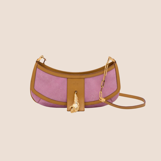 GUCCI PINK SUEDE TIGER CHARM SHOULDER BAG