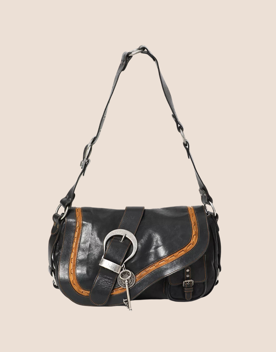 CHRISTIAN DIOR 2006 BLACK LEATHER GAUCHO SADDLE BAG