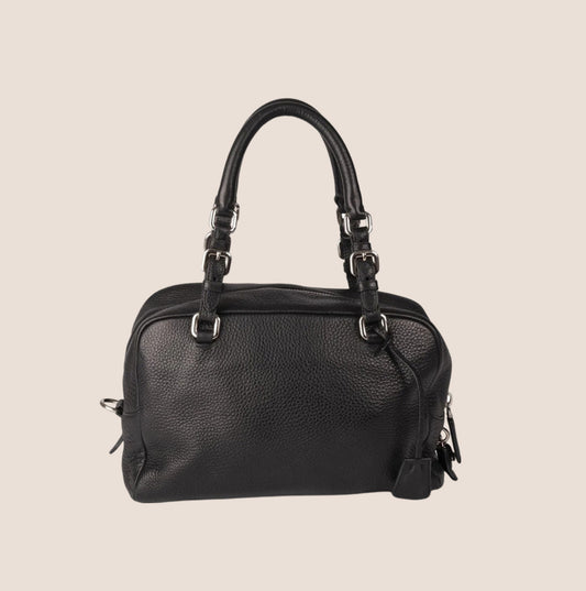 PRADA 2000 VITELLO DAINO BLACK BAULETTO LOGO BAG