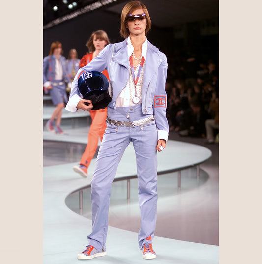 CHANEL 2002 CC LOGO BLUE BIKER JACKET