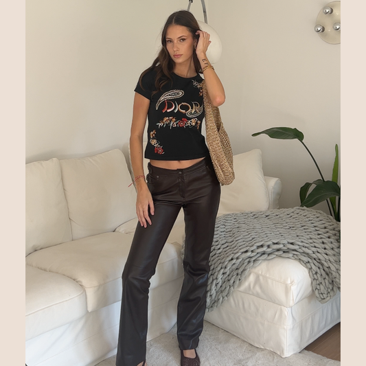 CHRISTIAN DIOR FALL 2003 CHOCOLATE BROWN LEATHER TROUSERS