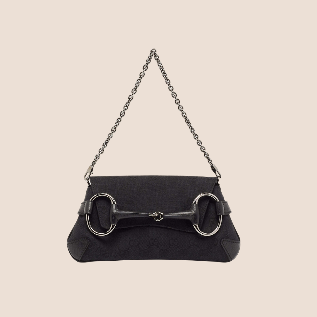 GUCCI BY TOM FORD BLACK GG CANVAS HORSEBIT CLUTCH – RDB