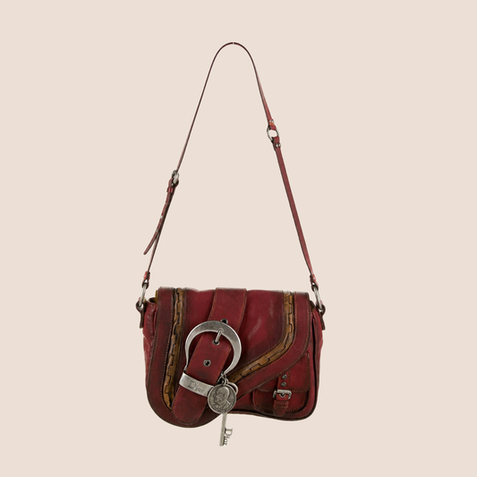 CHRISTIAN DIOR 2006 RED LEATHER MINI GAUCHO BAG