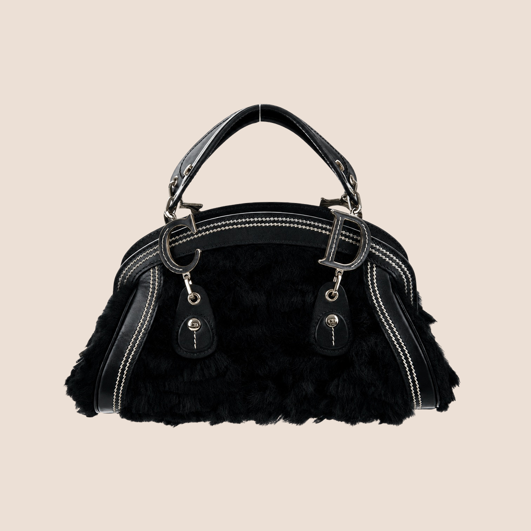 CHRISTIAN DIOR 2003 BLACK RABBIT FUR DETECTIVE MINI HANDBAG