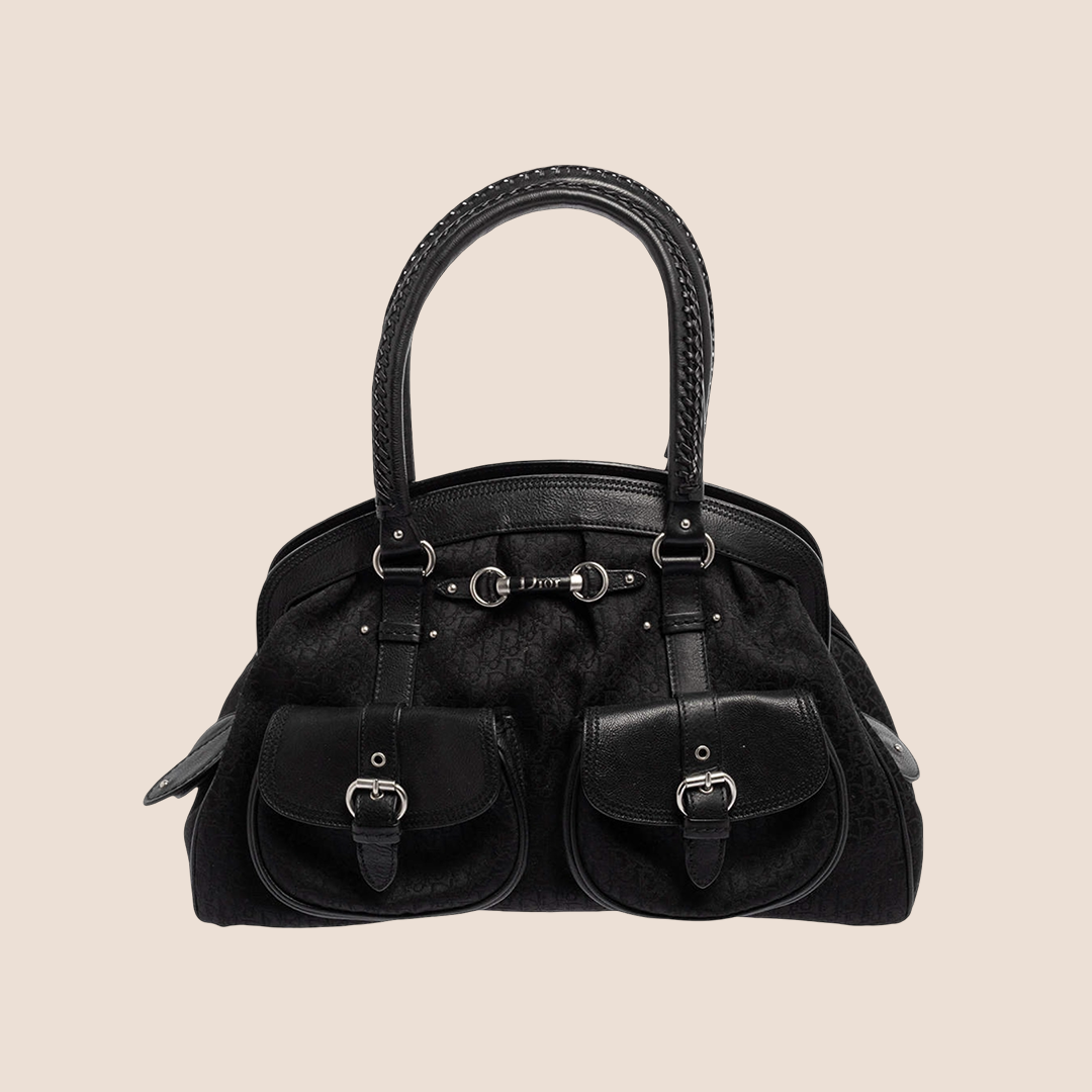 CHRISTIAN DIOR BLACK DIORISSIMO CANVAS MY DIOR POCKET HANDBAG