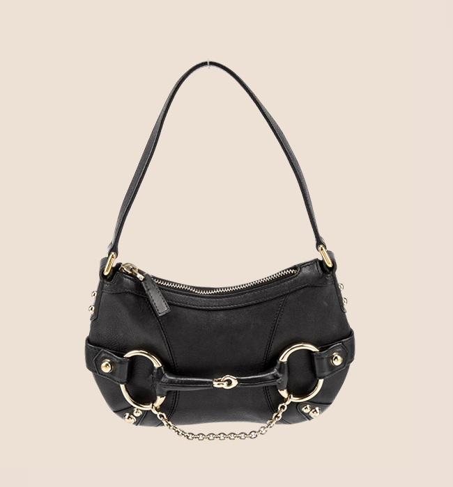 バッグ GUCCI Horsebit Black Leather Vanity Bag GUCCI BLACK LEATHER MINI HORSEBIT PURSE – RDB