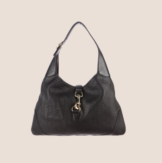 GUCCI BLACK MONOGRAM GUCCISSIMA JACKIE O HOBO BAG