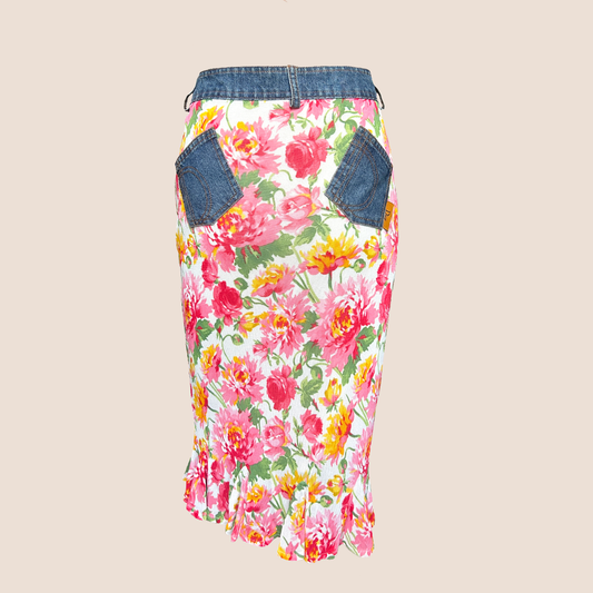 CHRISTIAN DIOR 2005 FLORAL DENIM MIDI SKIRT
