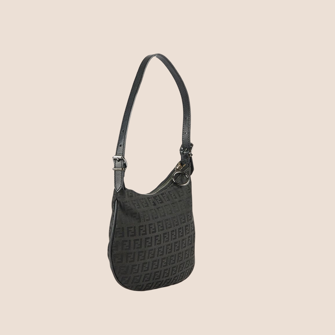 FENDI 2000 BLACK ZUCCHINO CANVAS OYSTER BAG