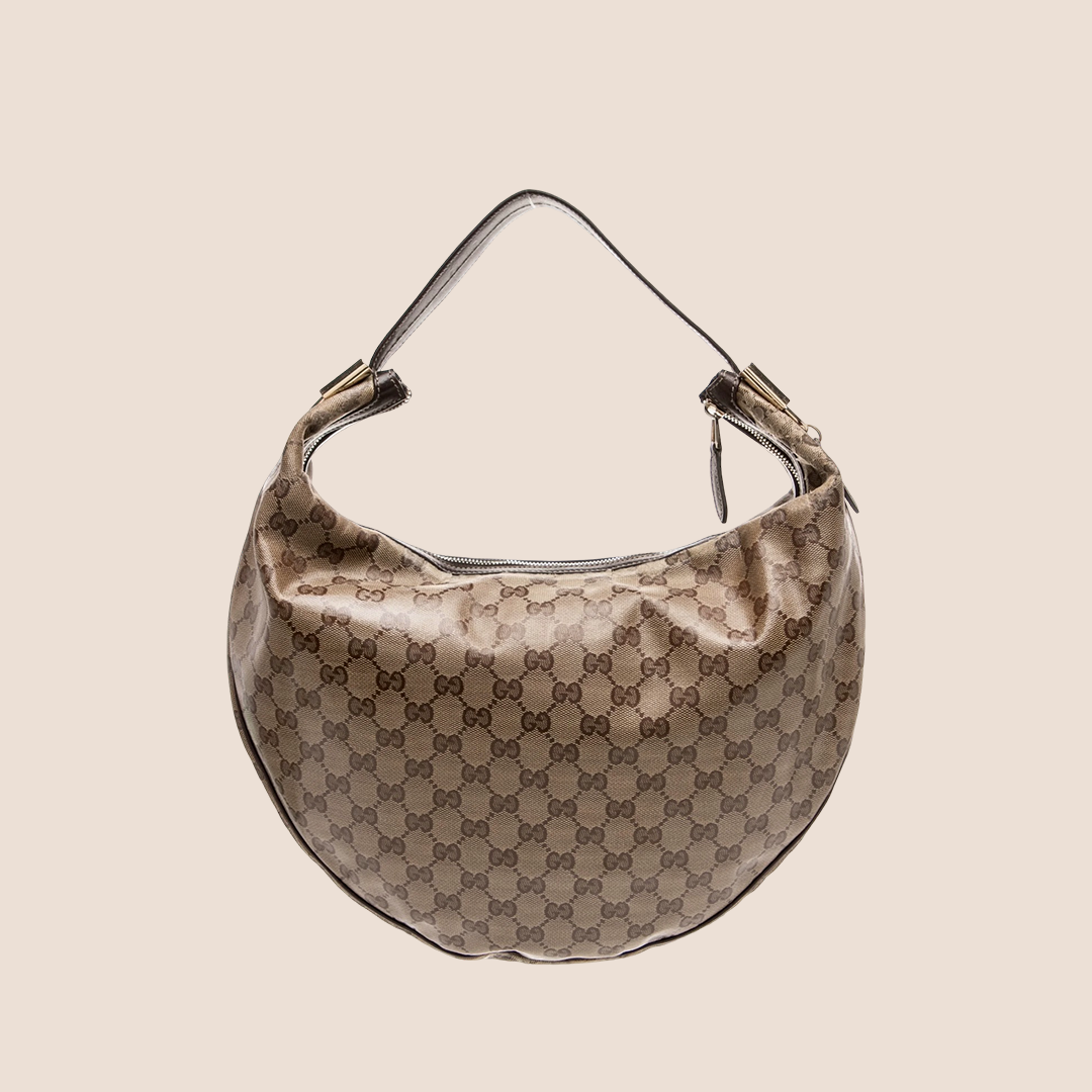 GUCCI GG CRYSTAL BROWN MONOGRAM DUCHESSA HOBO BAG
