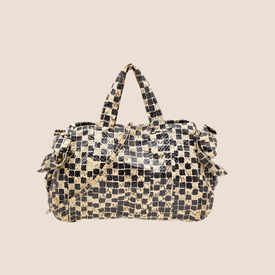 MIU MIU CHECKERED SNAKESKIN BOW CROSSBODY TOTE BAG