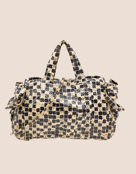 MIU MIU CHECKERED SNAKESKIN BOW CROSSBODY TOTE BAG