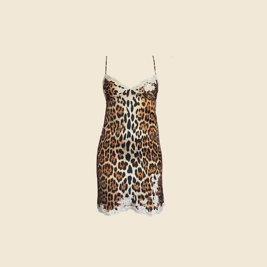 CHRISTIAN DIOR FALL 2004 SILK LEOPARD PRINT MINI DRESS