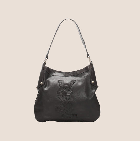 YVES SAINT LAURENT BLACK LEATHER LOGO KAHALA BAG