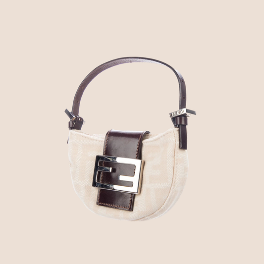 FENDI CREAM ZUCCA MINI CROSSANT BAG
