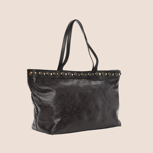 GUCCI BROWN HORSEBIT EMBOSSED BABOUSKA SHOPPING TOTE