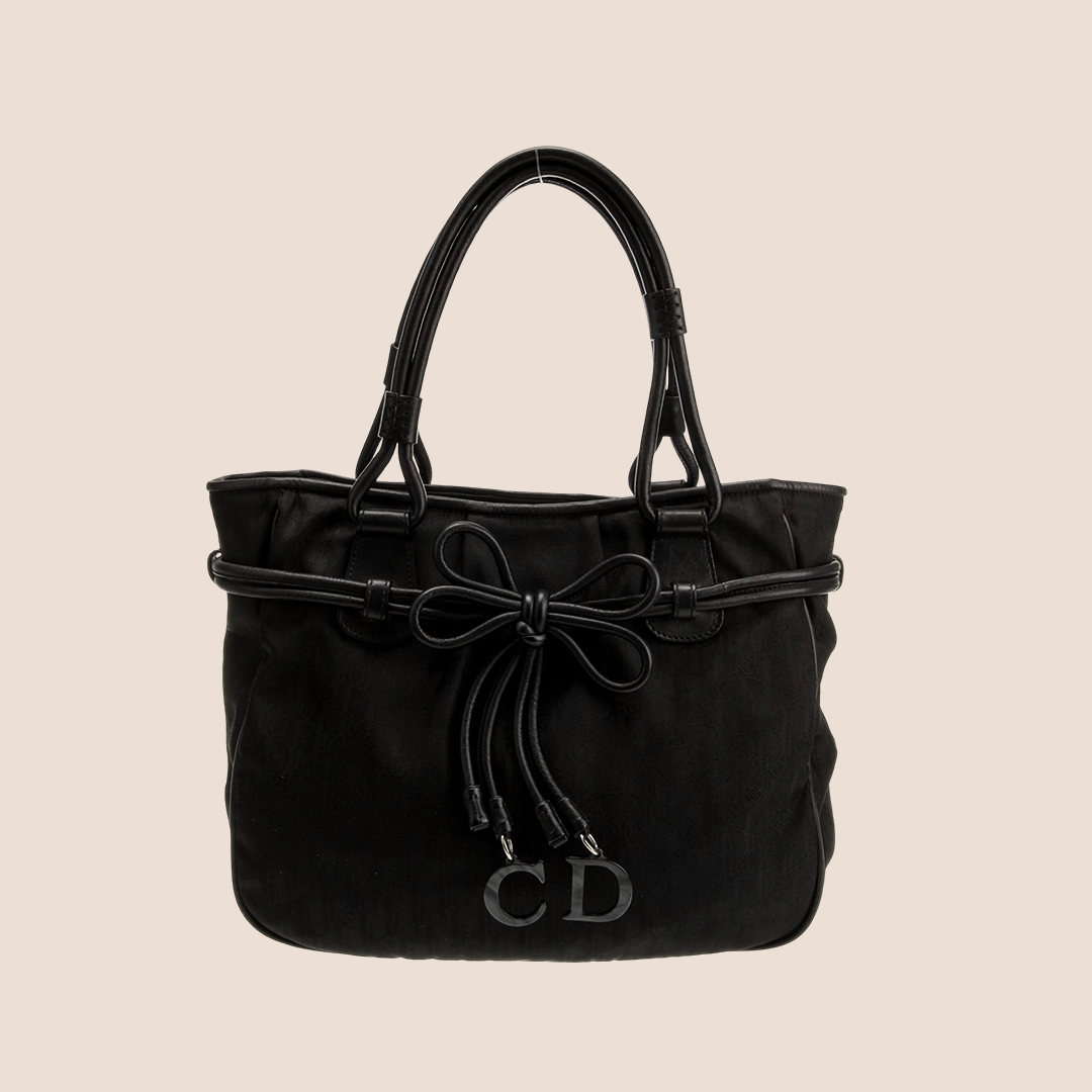 CHRISTIAN DIOR BLACK DIORISSIMO CANVAS BOW MINI SATCHEL
