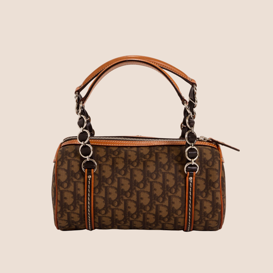 CHRISTIAN DIOR BROWN ROMANTIQUE TROTTER MINI BARREL BAG