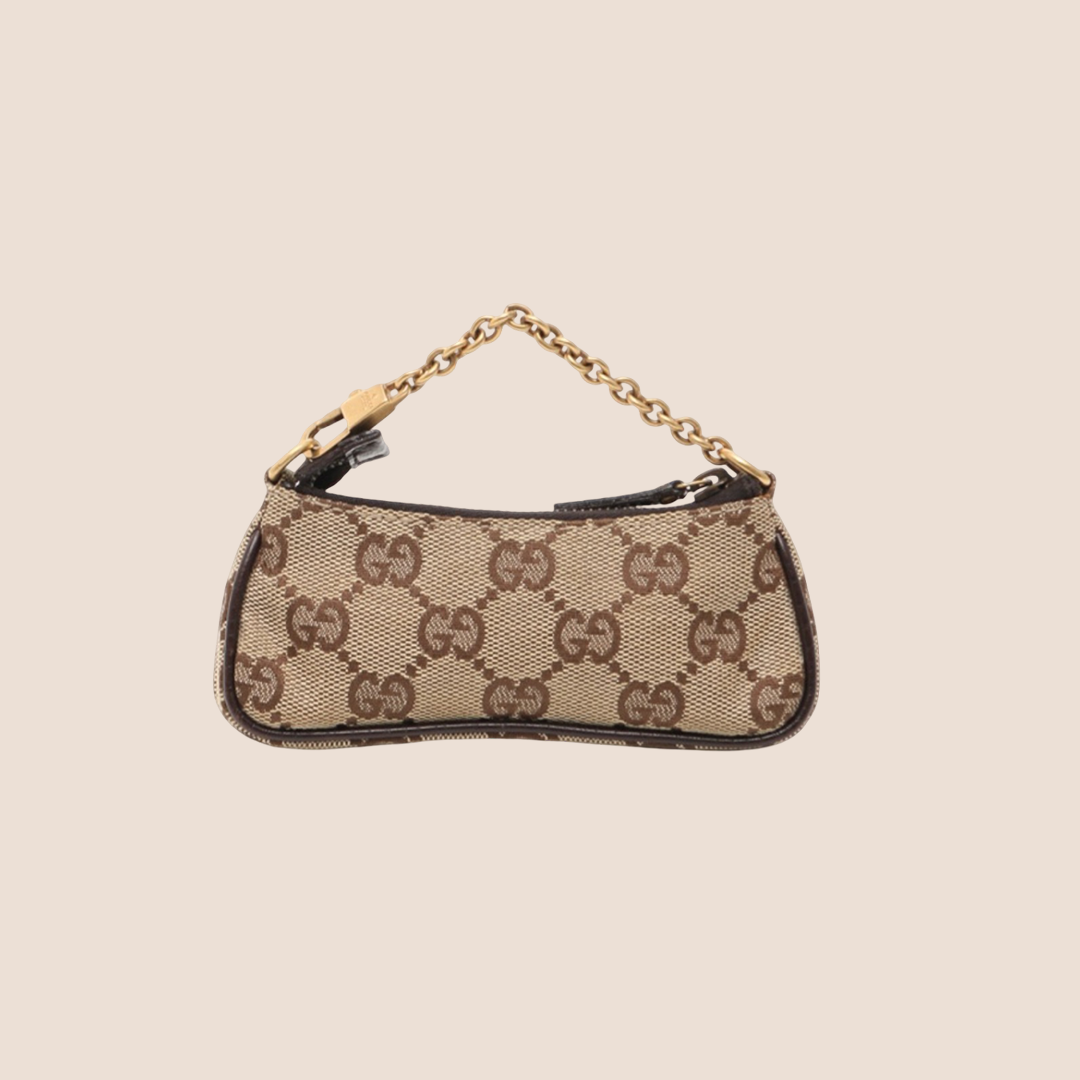 GUCCI BROWN MONOGRAM CANVAS HORSEBIT MICRO BAG